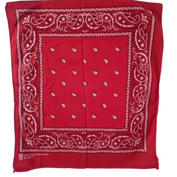 Vintage Bandana Scarf Hanky Red Paisley Cotton By Paris 20" X 18" Western Style - Picture 2 of 5